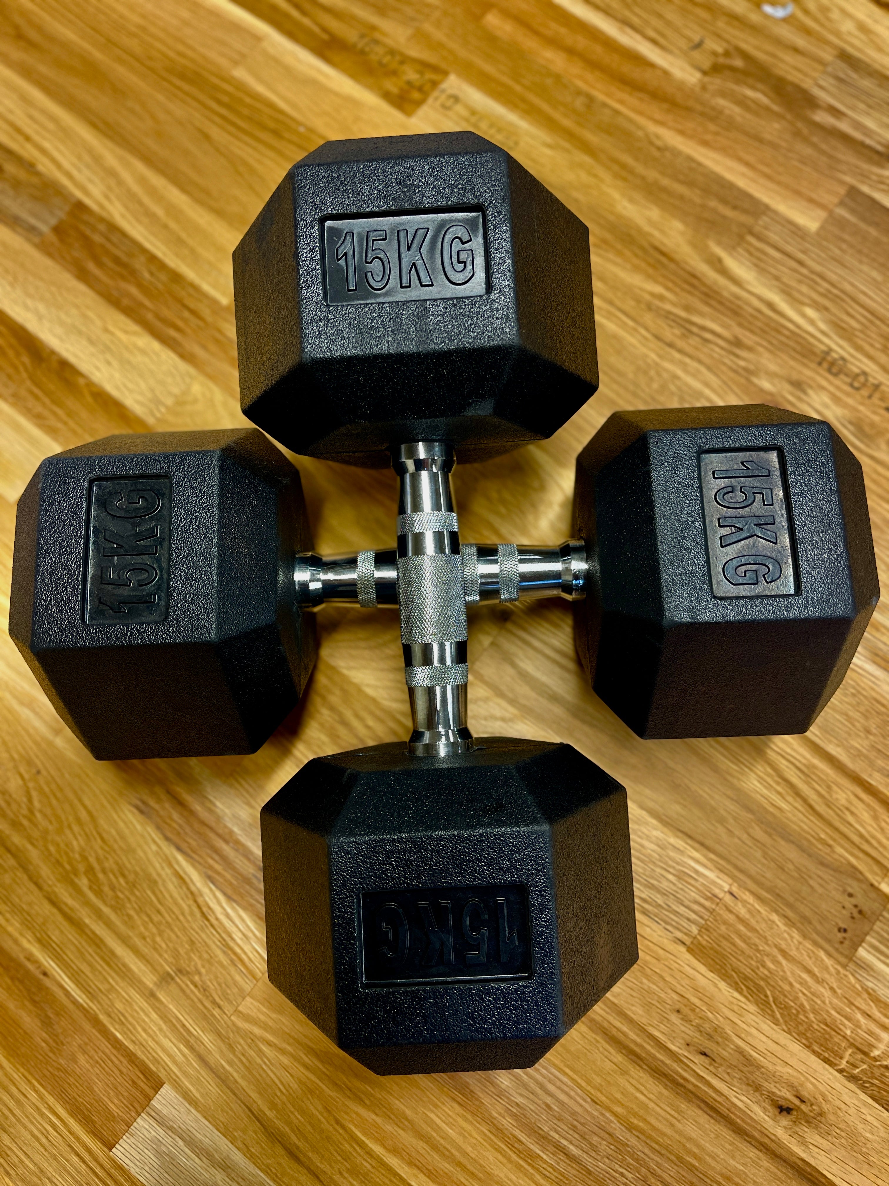 Full Set Of Rubber-Coated Hex Dumbbells (2.5kg–15kg, Sold in Pairs)